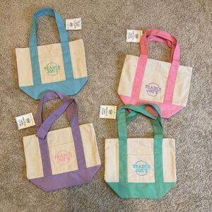 Trader joe's Mini canvas tote bags. pastel colors set of 4. blue/pink/purple/min